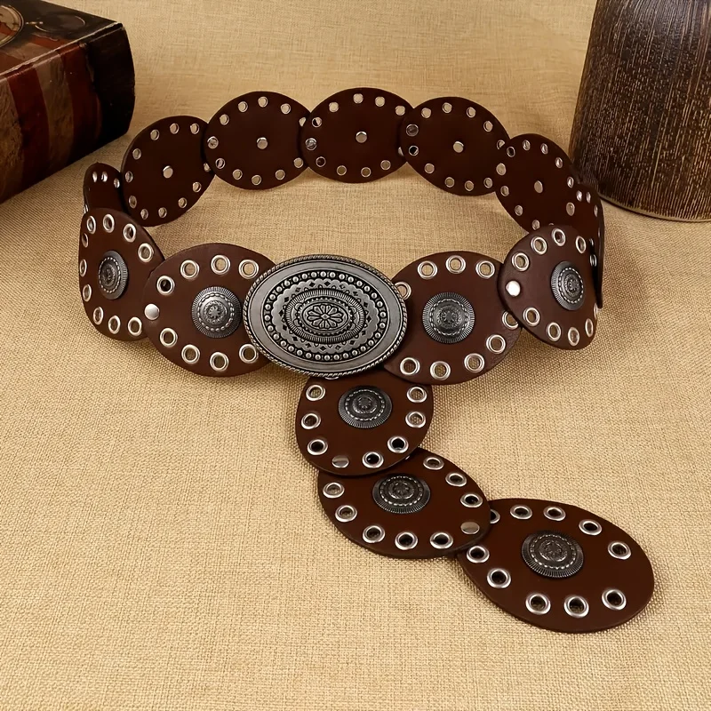 1pc New Vintage Style Women'S Faux PU Belt with Oval Rivet Buckle Waistband Vintage Personalized Belts