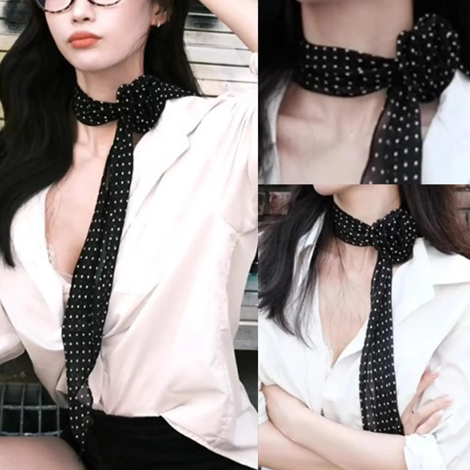 Korean Style Polka Dot Scarf Ins Style Ribbon Headband Long Scarf Neckerchief 4*150CM Vintage Chiffon Narrow DIY Decorative