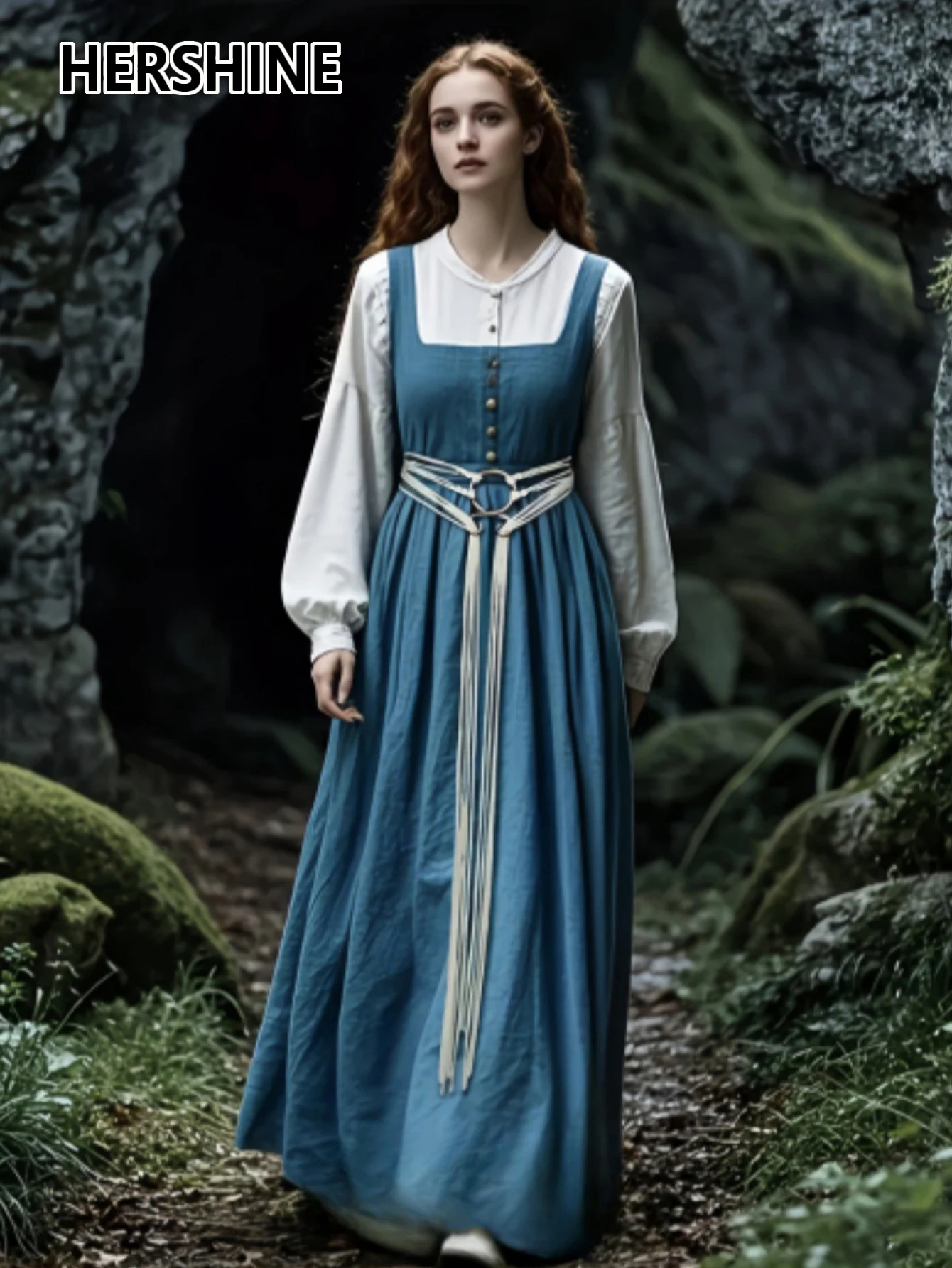 HERSHINE 1-piece women's vintage extra-long rope belt, Viking style,spring,summer, fashionable accessory, Christmas cosplay.