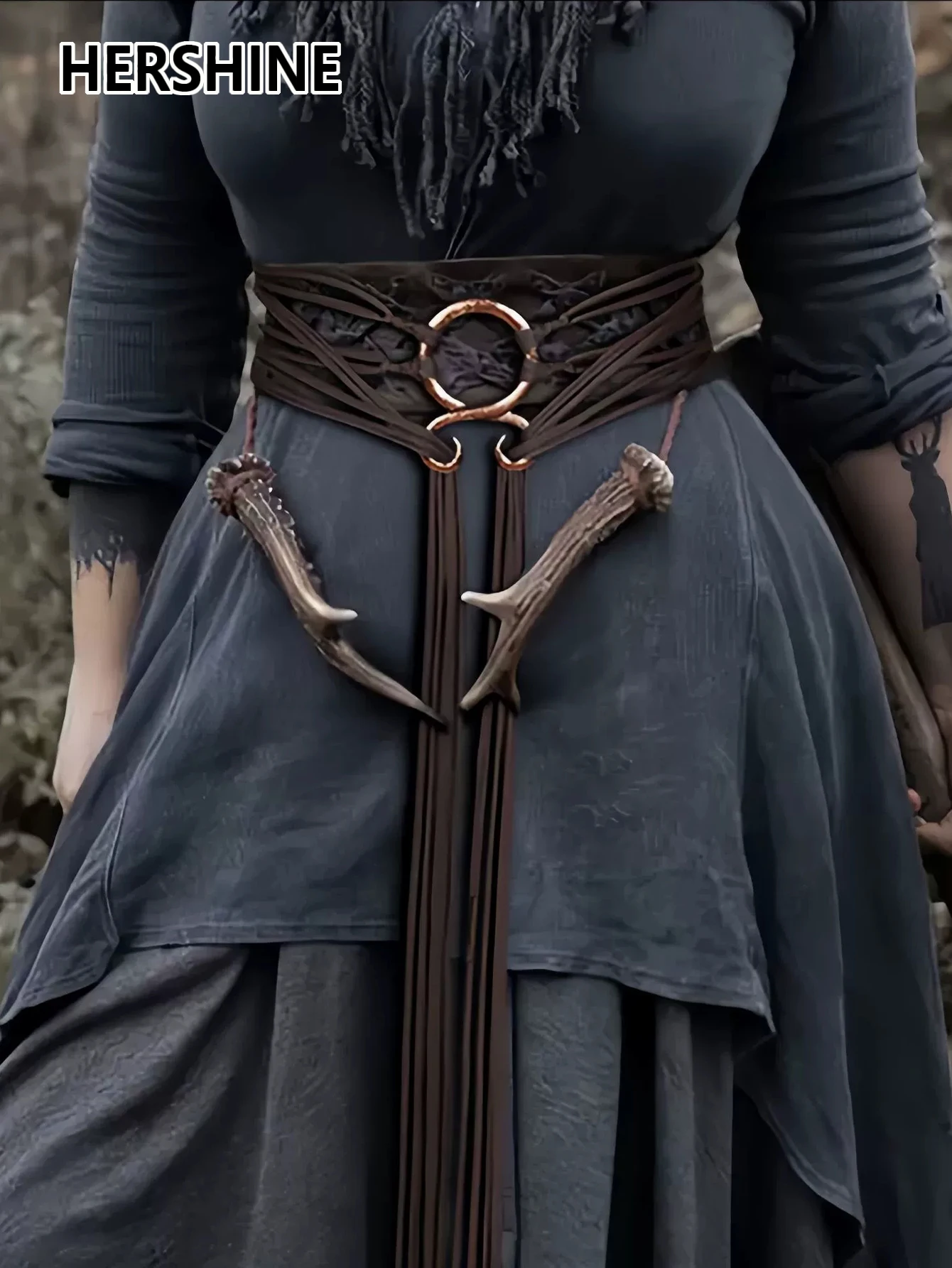 HERSHINE 1-piece women's vintage extra-long rope belt, Viking style,spring,summer, fashionable accessory, Christmas cosplay.