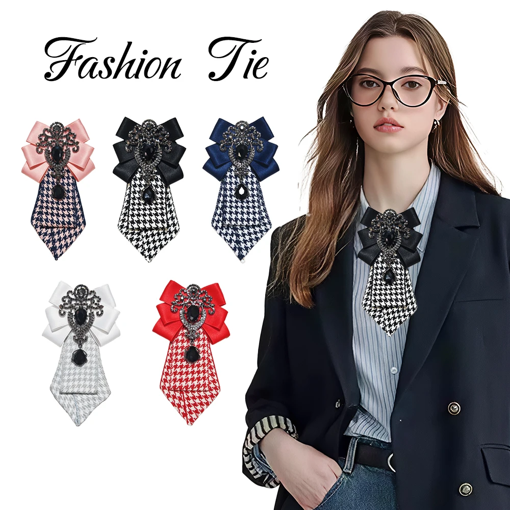 A handcrafted women's tie with contrasting color plaid and diamond accents, exquisite, finely crafted, a must-have for parties, suitable for gifting, and exudes a sense of luxury