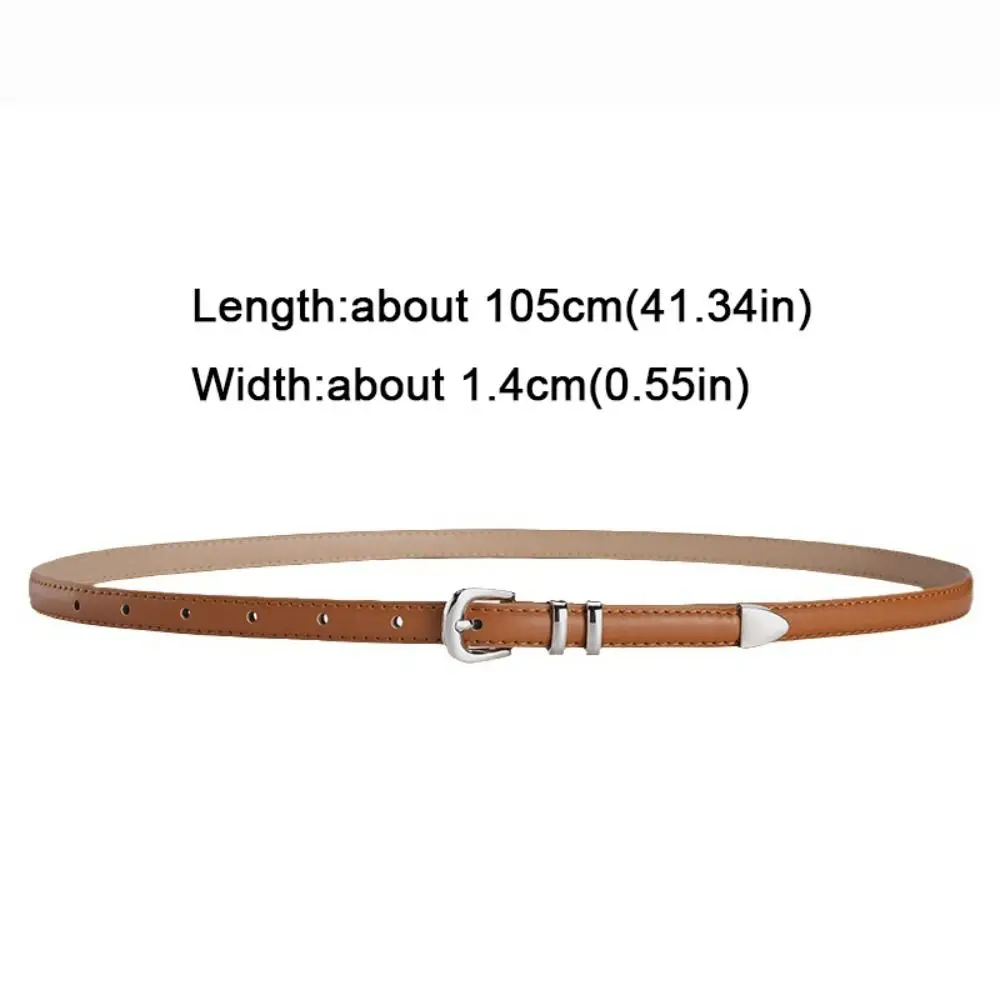 1PC Simple PU Leather Belt Luxury Design Belt Versatile Retro Silver Pin Buckle Waistband Casual Thin Belts