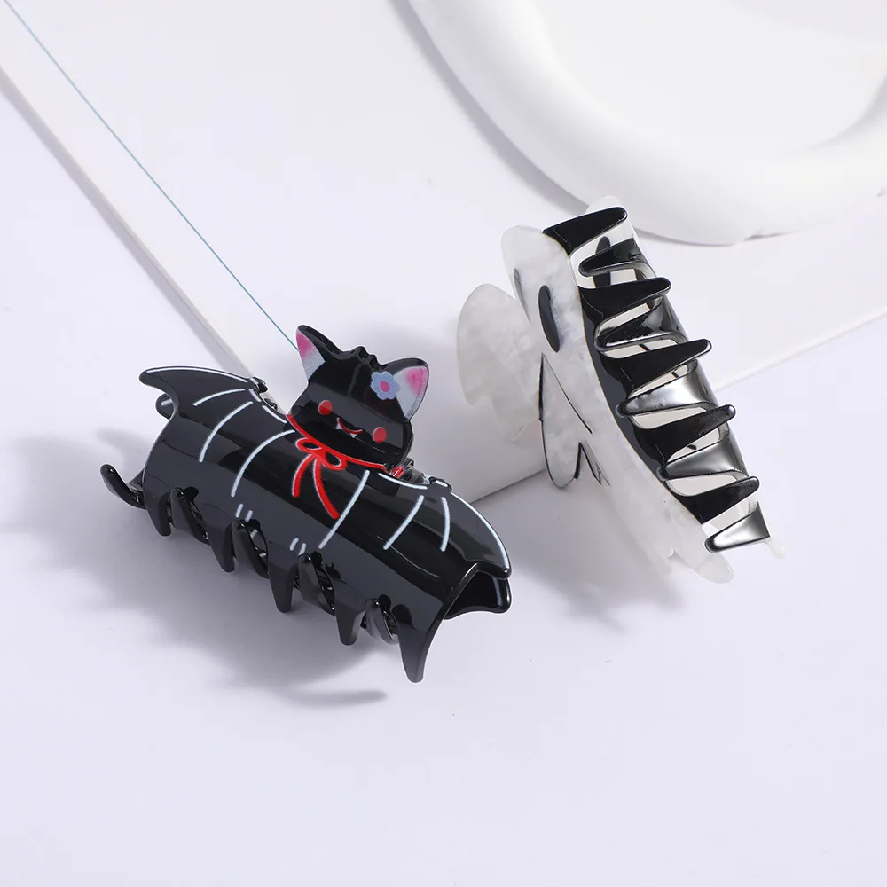 Halloween Shark & Bat Acrylic Hair Claw Clip Double-Sided Print Versatile Summer Fashion Accessory Dopamine Style Hair Grip