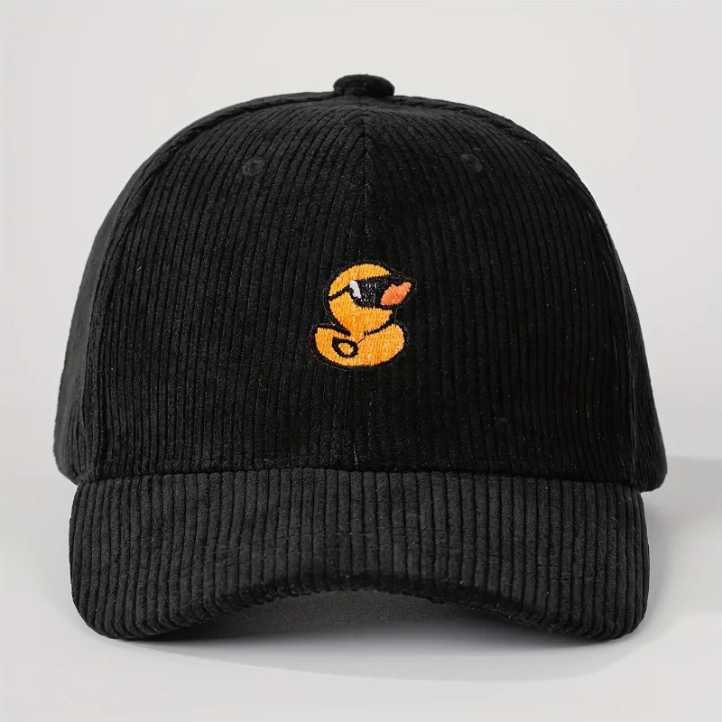 Cute Yellow Duck Corduroy Baseball Cap Embroidery Unisex Vintage Snapback Hat Outdoor Camping Fashion Gift Streetwear Daily C