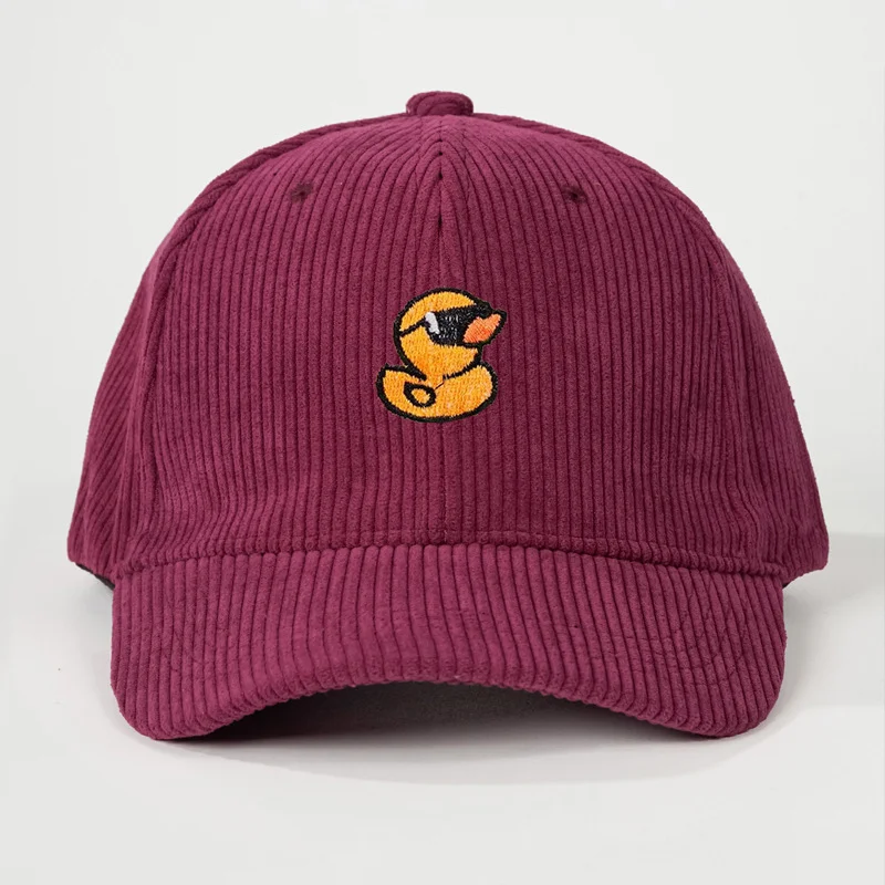 Cute Yellow Duck Corduroy Baseball Cap Embroidery Unisex Vintage Snapback Hat Outdoor Camping Fashion Gift Streetwear Daily C
