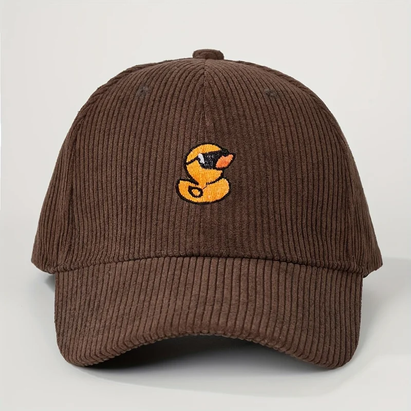 Cute Yellow Duck Corduroy Baseball Cap Embroidery Unisex Vintage Snapback Hat Outdoor Camping Fashion Gift Streetwear Daily C
