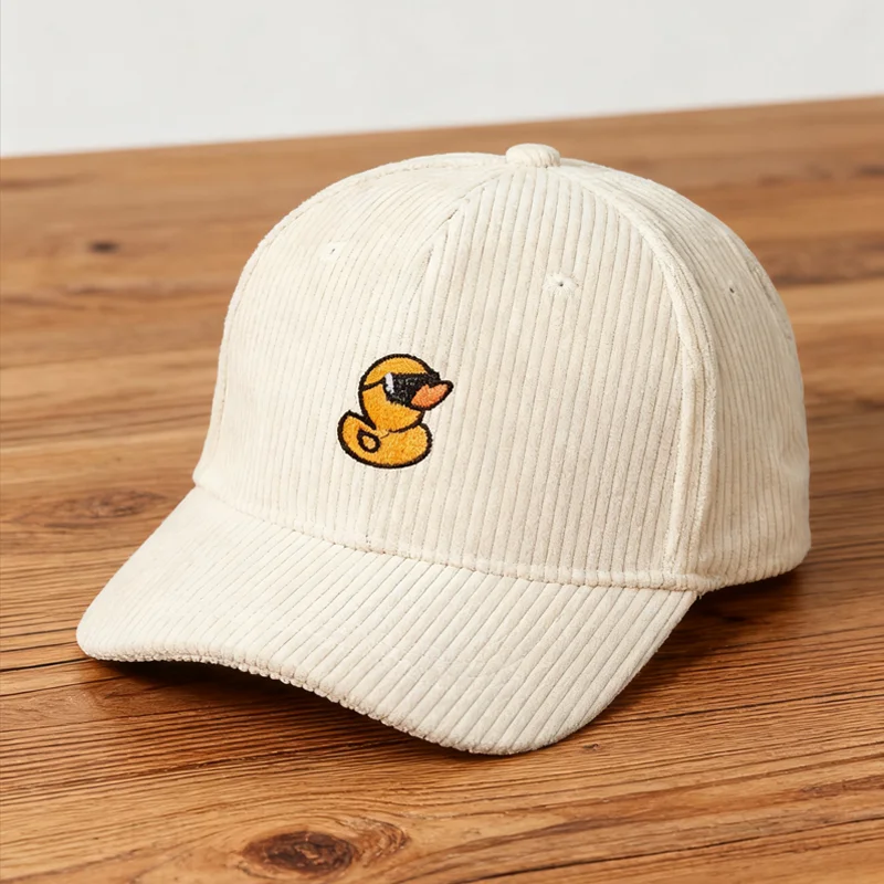 Cute Yellow Duck Corduroy Baseball Cap Embroidery Unisex Vintage Snapback Hat Outdoor Camping Fashion Gift Streetwear Daily C