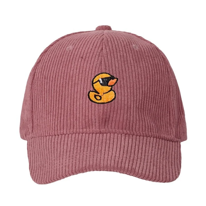 Cute Yellow Duck Corduroy Baseball Cap Embroidery Unisex Vintage Snapback Hat Outdoor Camping Fashion Gift Streetwear Daily C