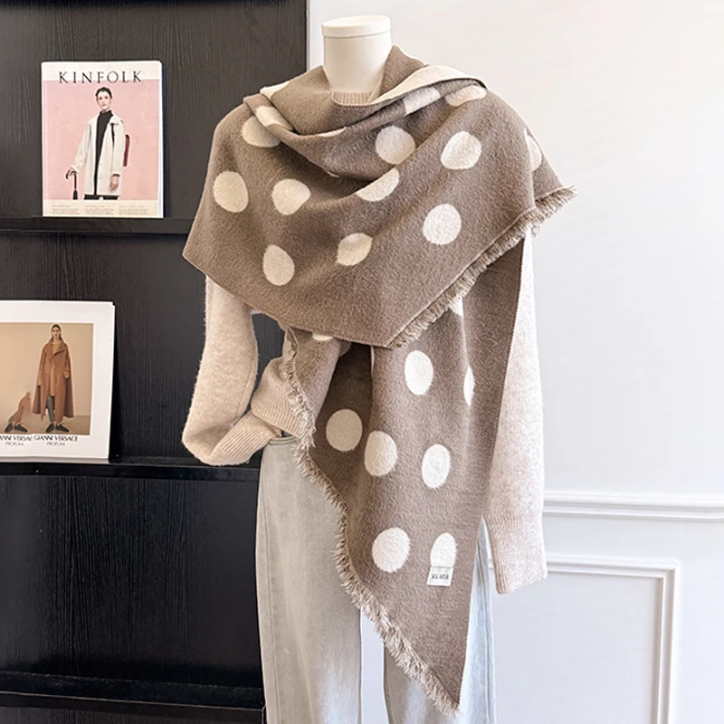2025 Luxury Brand Women's Cashmere Scarf - Winter Warm Tasseled Striped & Polka Dot Printed Pashmina Shawl, Foulard & Poncho