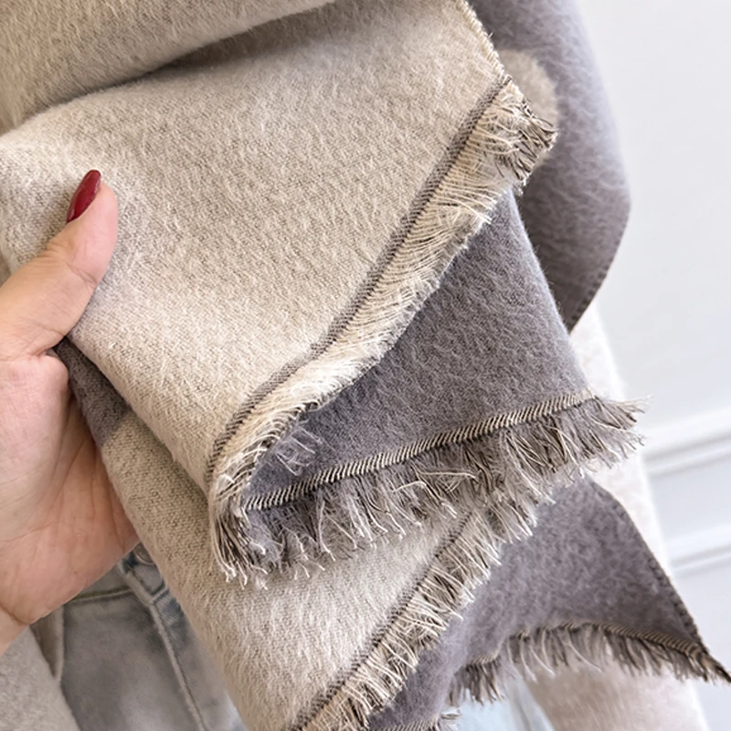 2025 Luxury Brand Women's Cashmere Scarf - Winter Warm Tasseled Striped & Polka Dot Printed Pashmina Shawl, Foulard & Poncho