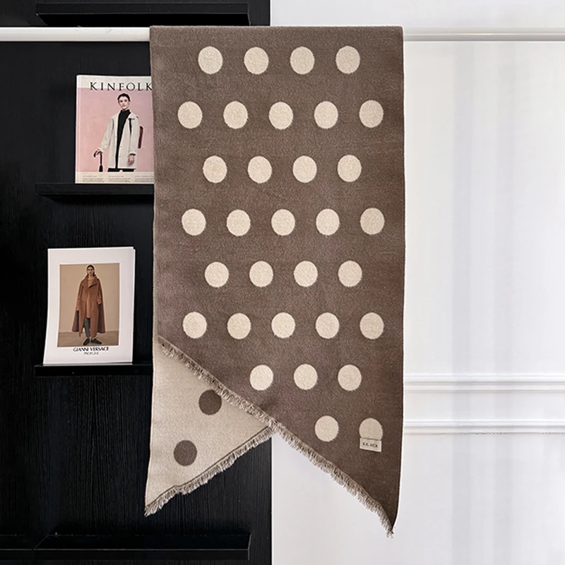 2025 Luxury Brand Women's Cashmere Scarf - Winter Warm Tasseled Striped & Polka Dot Printed Pashmina Shawl, Foulard & Poncho
