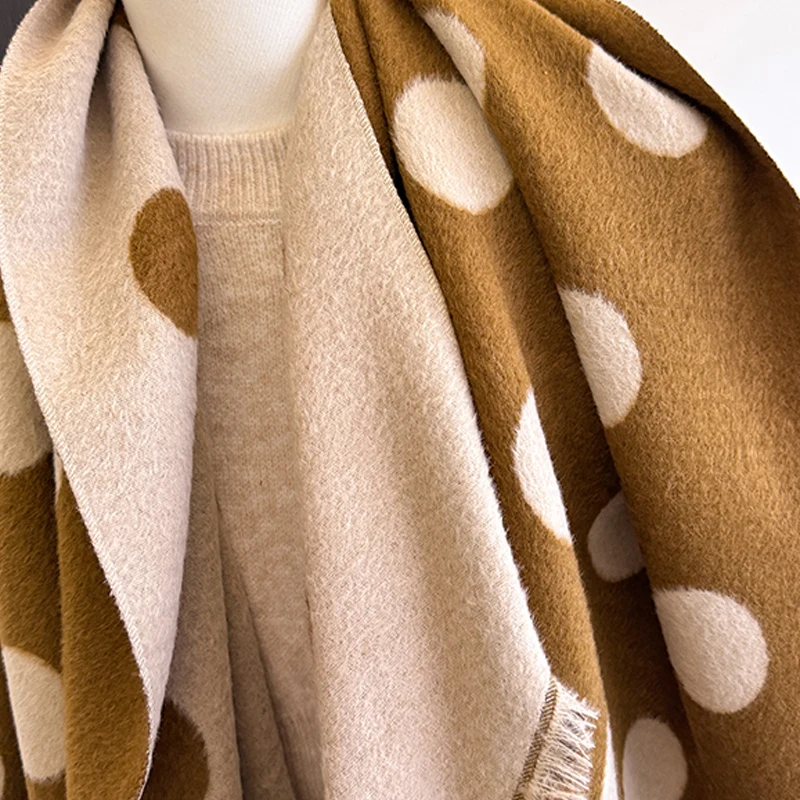 2025 Luxury Brand Women's Cashmere Scarf - Winter Warm Tasseled Striped & Polka Dot Printed Pashmina Shawl, Foulard & Poncho