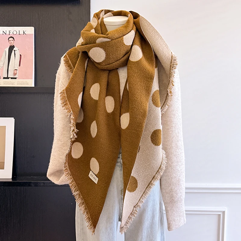 2025 Luxury Brand Women's Cashmere Scarf - Winter Warm Tasseled Striped & Polka Dot Printed Pashmina Shawl, Foulard & Poncho