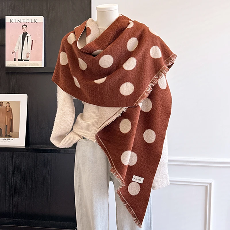 2025 Luxury Brand Women's Cashmere Scarf - Winter Warm Tasseled Striped & Polka Dot Printed Pashmina Shawl, Foulard & Poncho