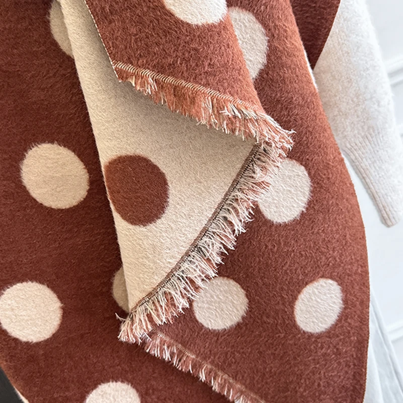 2025 Luxury Brand Women's Cashmere Scarf - Winter Warm Tasseled Striped & Polka Dot Printed Pashmina Shawl, Foulard & Poncho