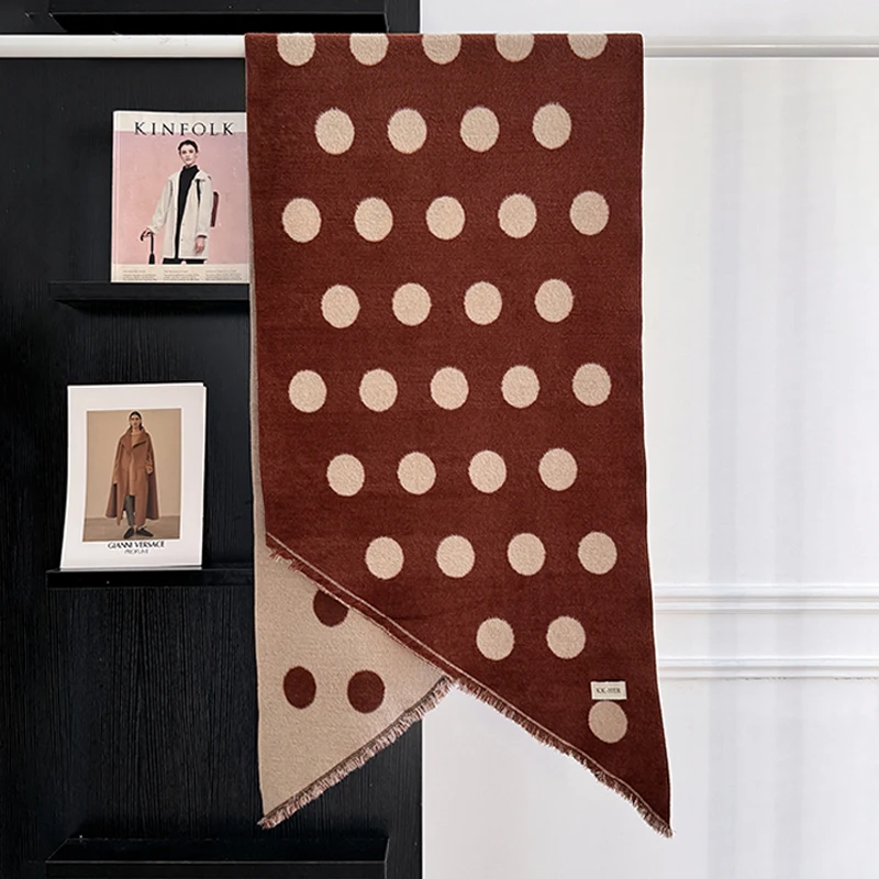 2025 Luxury Brand Women's Cashmere Scarf - Winter Warm Tasseled Striped & Polka Dot Printed Pashmina Shawl, Foulard & Poncho