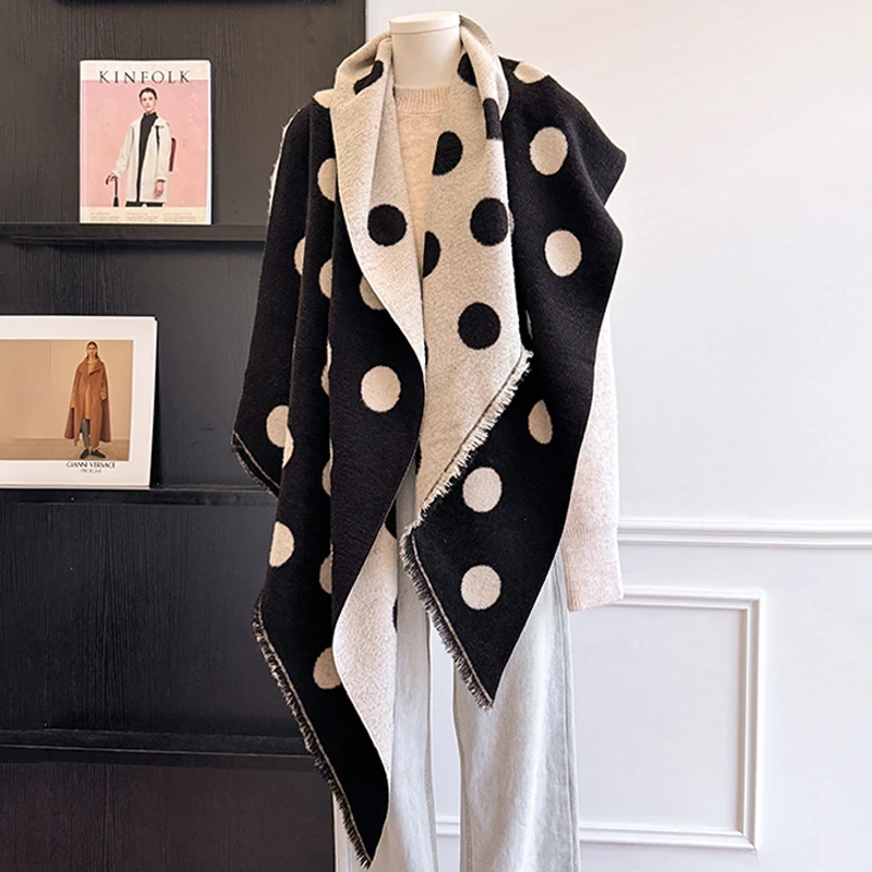 2025 Luxury Brand Women's Cashmere Scarf - Winter Warm Tasseled Striped & Polka Dot Printed Pashmina Shawl, Foulard & Poncho