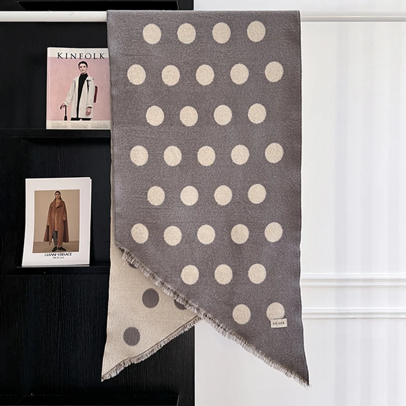 2025 Luxury Brand Women's Cashmere Scarf - Winter Warm Tasseled Striped & Polka Dot Printed Pashmina Shawl, Foulard & Poncho