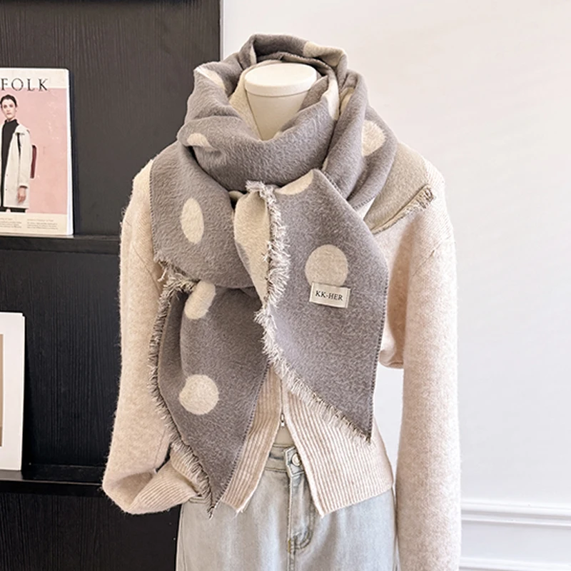 2025 Luxury Brand Women's Cashmere Scarf - Winter Warm Tasseled Striped & Polka Dot Printed Pashmina Shawl, Foulard & Poncho