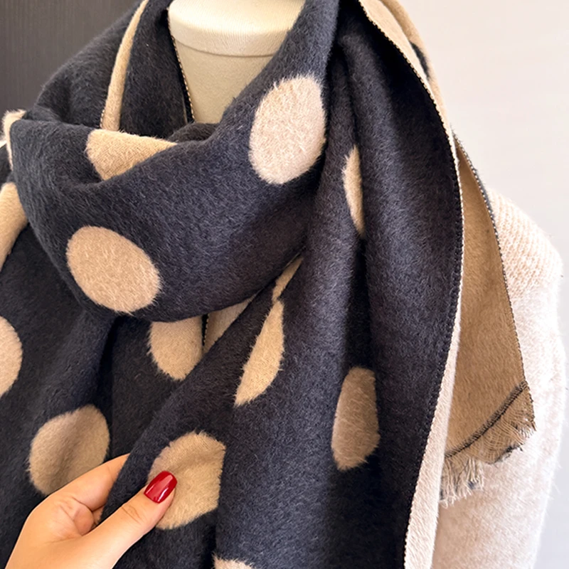 2025 Luxury Brand Women's Cashmere Scarf - Winter Warm Tasseled Striped & Polka Dot Printed Pashmina Shawl, Foulard & Poncho