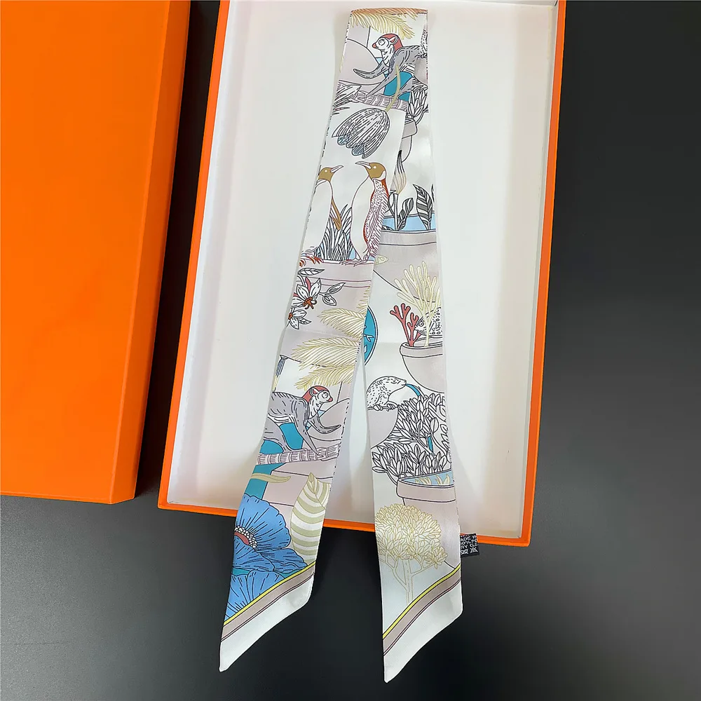 5 * 90Cm French New Hot-selling Plant Jungle Twill Silk Decorative Streamer Wrapping Bag Ribbon Silk Scarf Small Scarf Wholesale