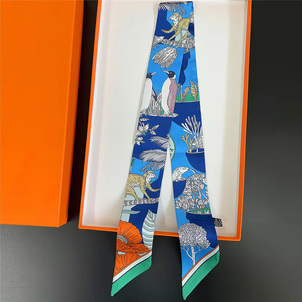 5 * 90Cm French New Hot-selling Plant Jungle Twill Silk Decorative Streamer Wrapping Bag Ribbon Silk Scarf Small Scarf Wholesale