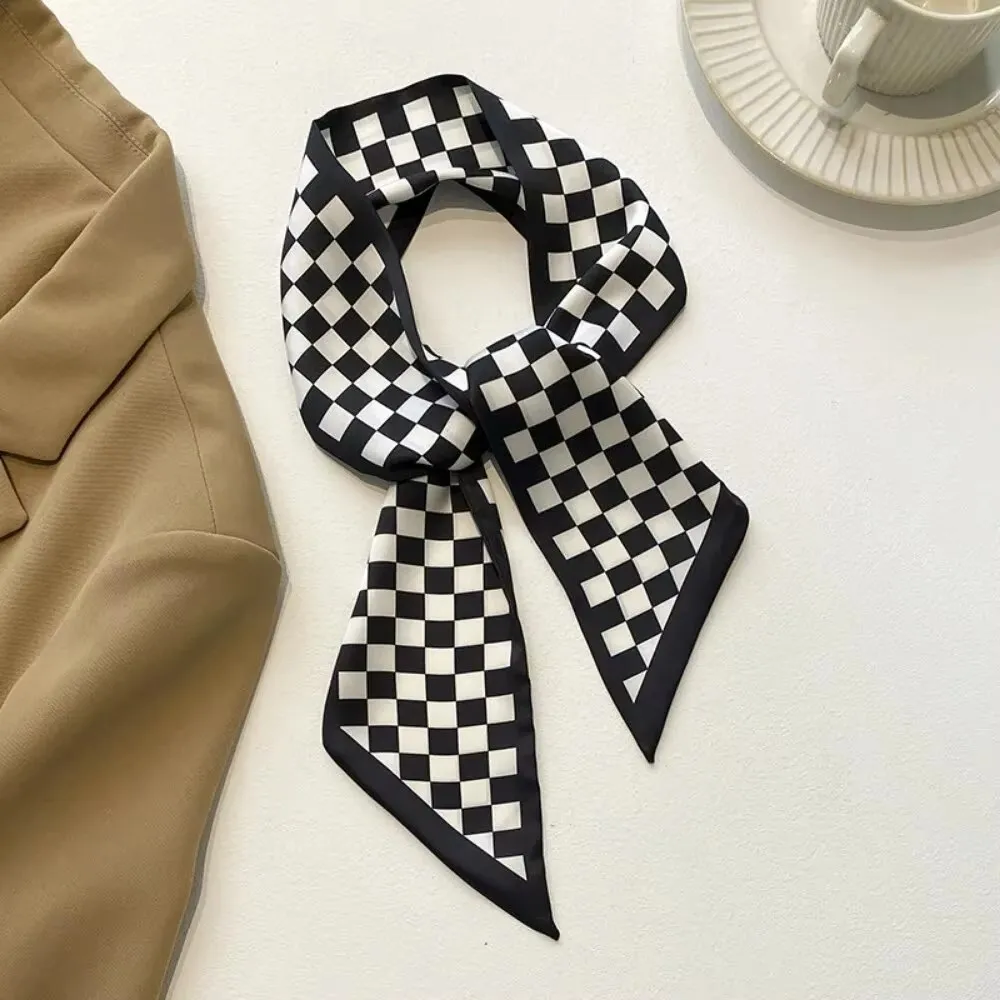 Fashion Print Silk Skinny Hair Scarf For Women Narrow Ribbon Tie Handle Bag Band Bandana Neckerchief