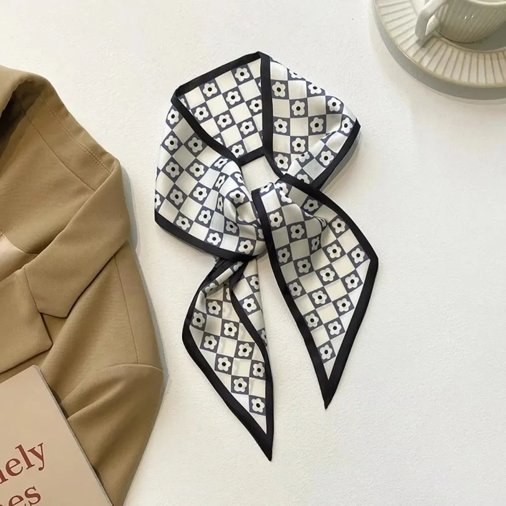 Fashion Print Silk Skinny Hair Scarf For Women Narrow Ribbon Tie Handle Bag Band Bandana Neckerchief