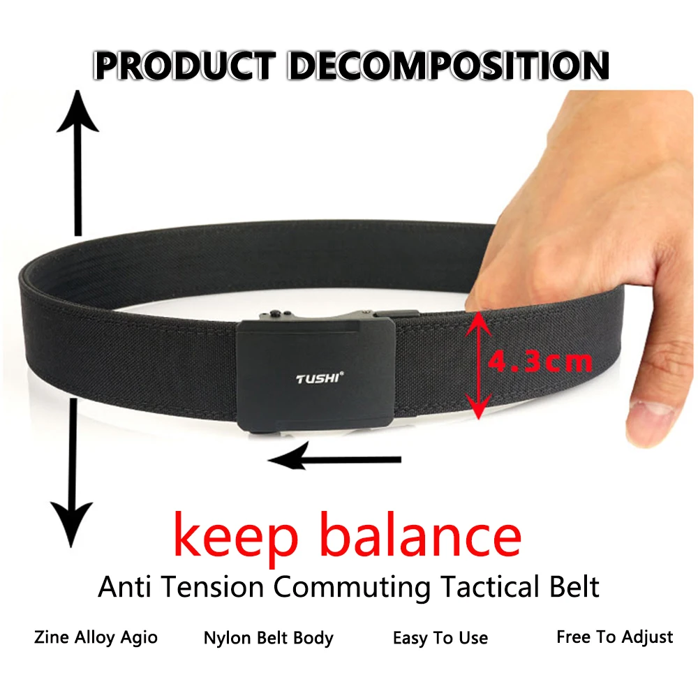 TUSHI Military Belt for Men 4.3CM Nylon Metal Automatic Buckle Police Duty Belt Tactical Outdoor Girdle Accessories Multi-size