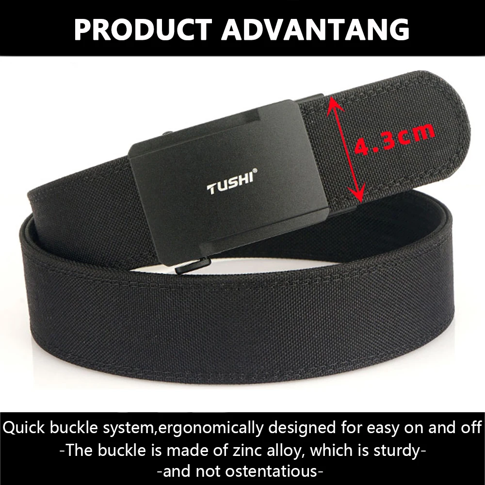 TUSHI Military Belt for Men 4.3CM Nylon Metal Automatic Buckle Police Duty Belt Tactical Outdoor Girdle Accessories Multi-size