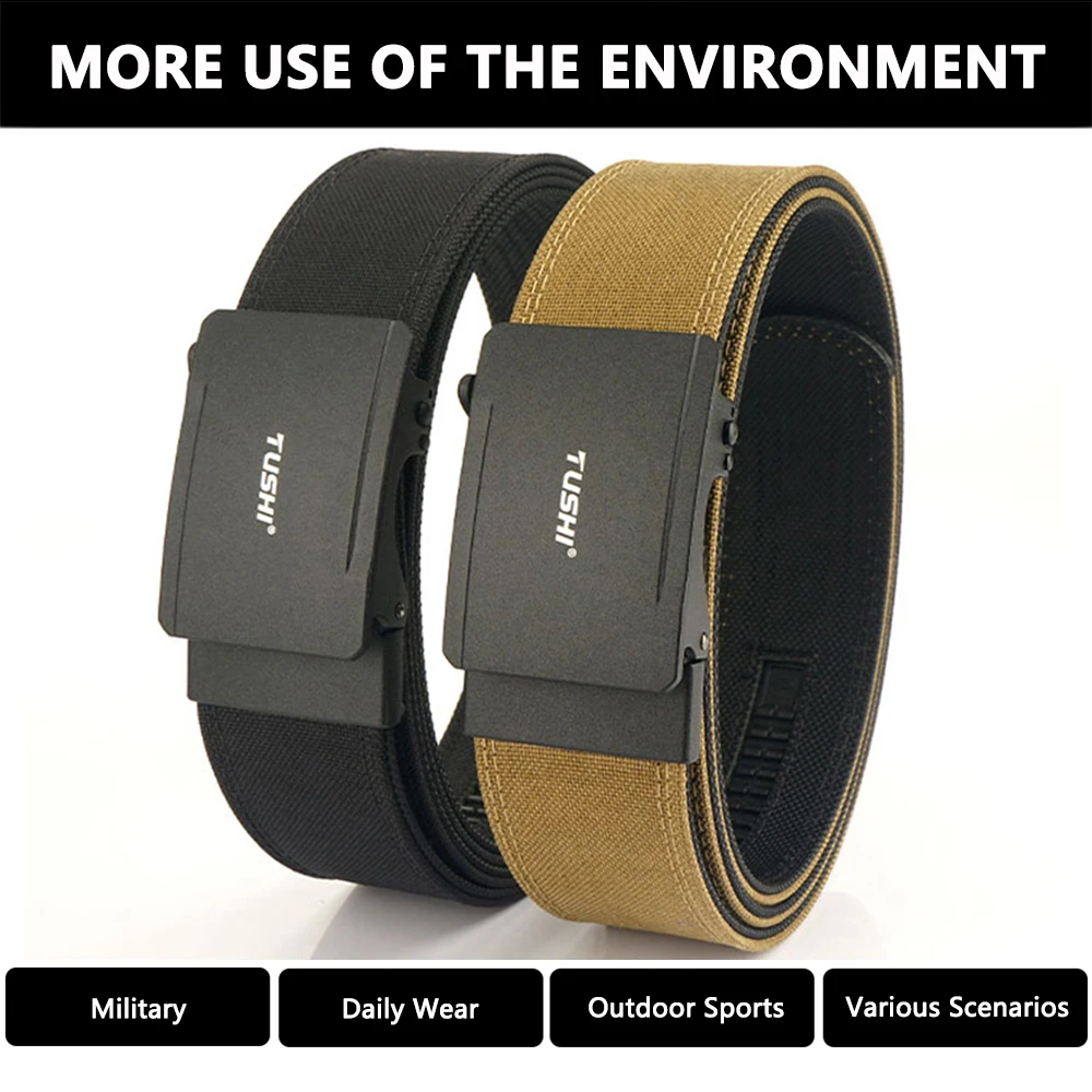 TUSHI Military Belt for Men 4.3CM Nylon Metal Automatic Buckle Police Duty Belt Tactical Outdoor Girdle Accessories Multi-size