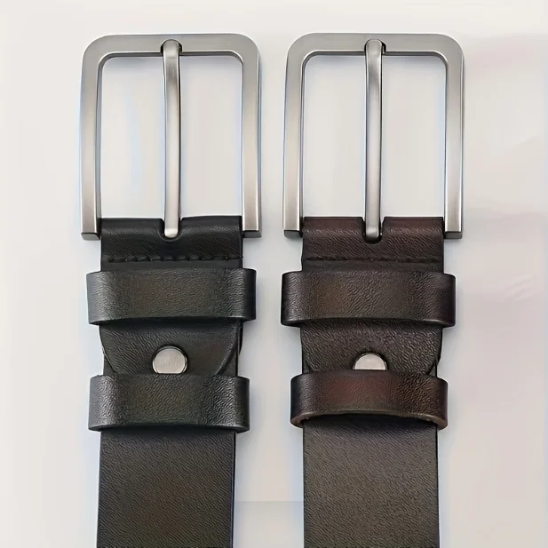 Men's Synthetic Leather Belt with Vintage Square Alloy Buckle - Black, Casual & Business Style, Durable Accessory Vintage Belts