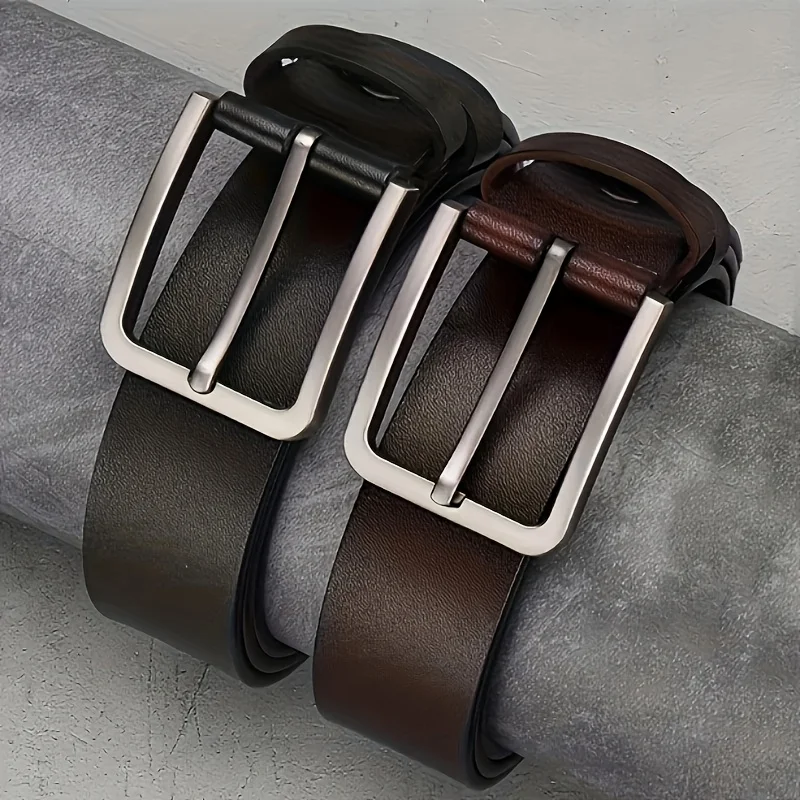 Men's Synthetic Leather Belt with Vintage Square Alloy Buckle - Black, Casual & Business Style, Durable Accessory Vintage Belts