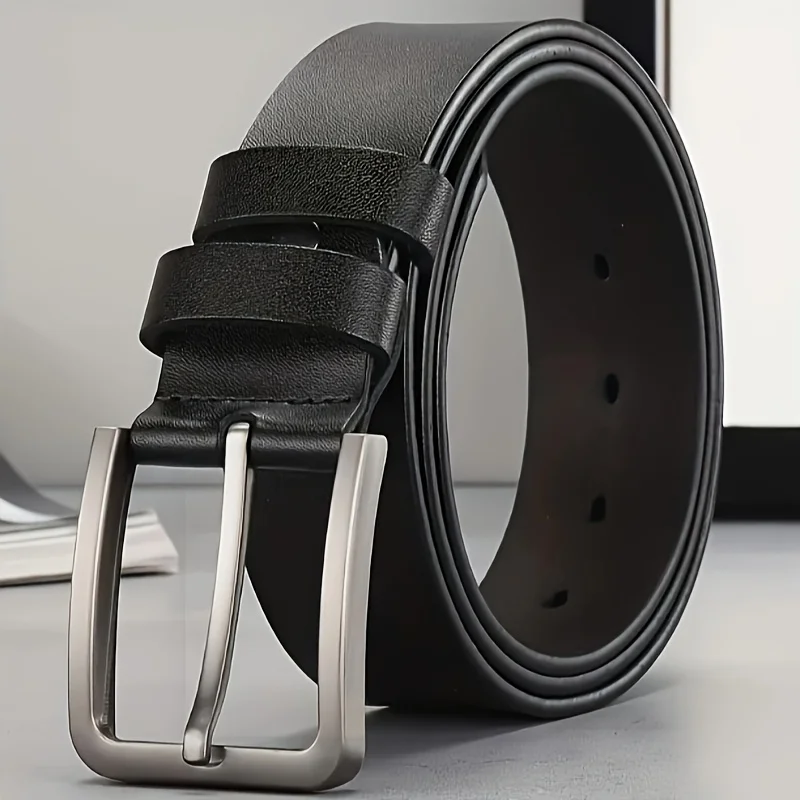 Men's Synthetic Leather Belt with Vintage Square Alloy Buckle - Black, Casual & Business Style, Durable Accessory Vintage Belts