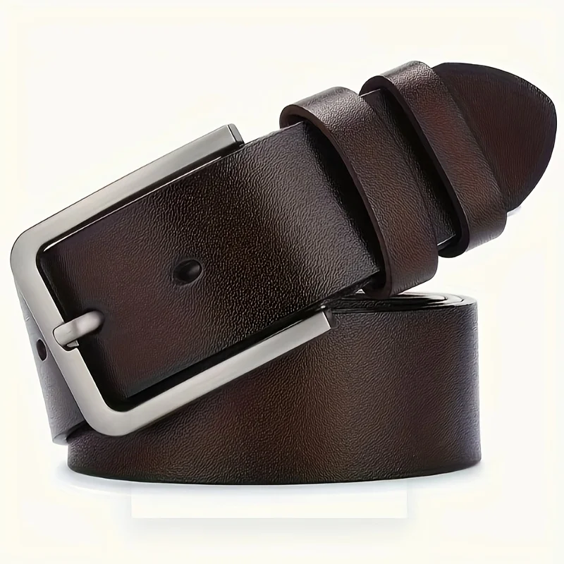Men's Synthetic Leather Belt with Vintage Square Alloy Buckle - Black, Casual & Business Style, Durable Accessory Vintage Belts