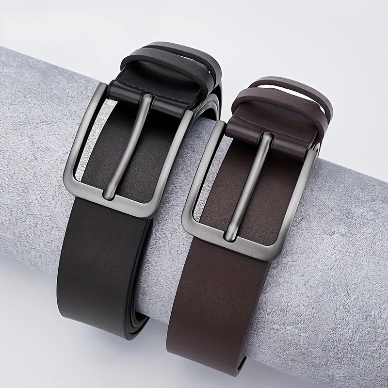 Men's Synthetic Leather Belt with Vintage Square Alloy Buckle - Black, Casual & Business Style, Durable Accessory Vintage Belts