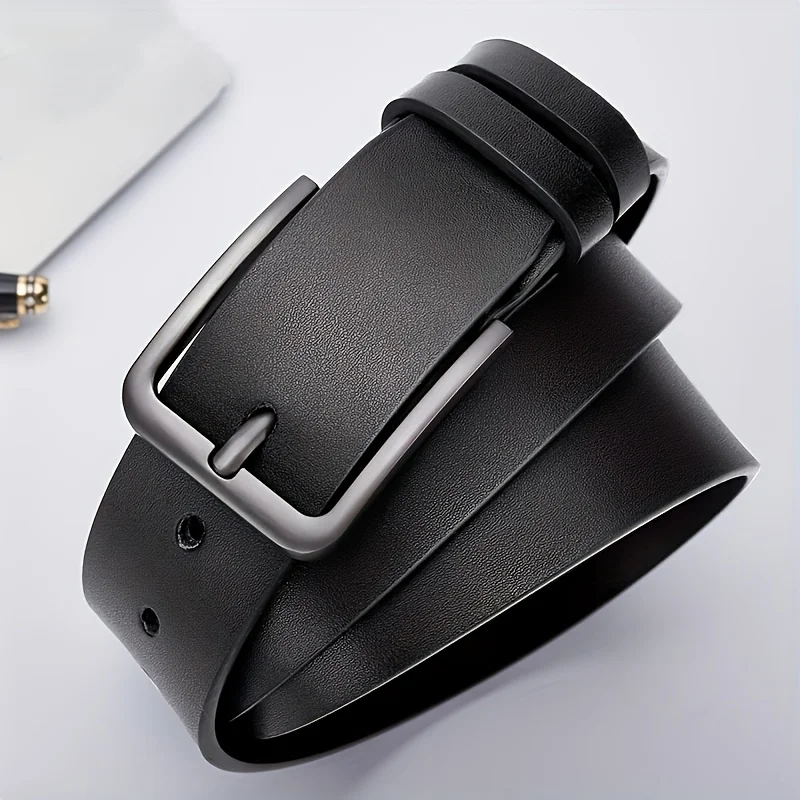Men's Synthetic Leather Belt with Vintage Square Alloy Buckle - Black, Casual & Business Style, Durable Accessory Vintage Belts
