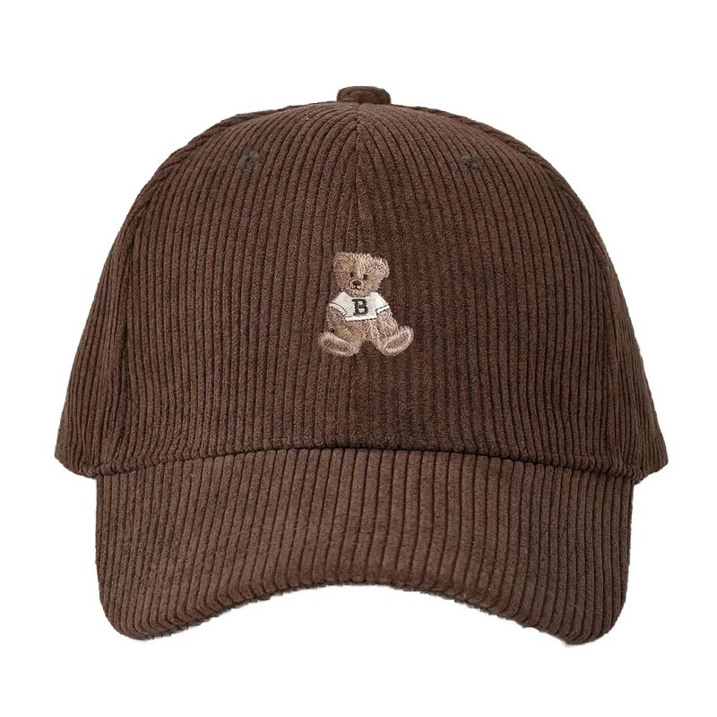 Corduroy Baseball Cap Men Women Teddy Bear Pattern Sun Protection Outdoor Adjustable Dad Cap Fashion Streetwear Casual Truck Hat