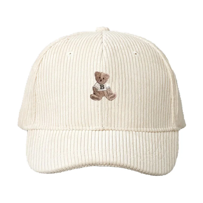 Corduroy Baseball Cap Men Women Teddy Bear Pattern Sun Protection Outdoor Adjustable Dad Cap Fashion Streetwear Casual Truck Hat