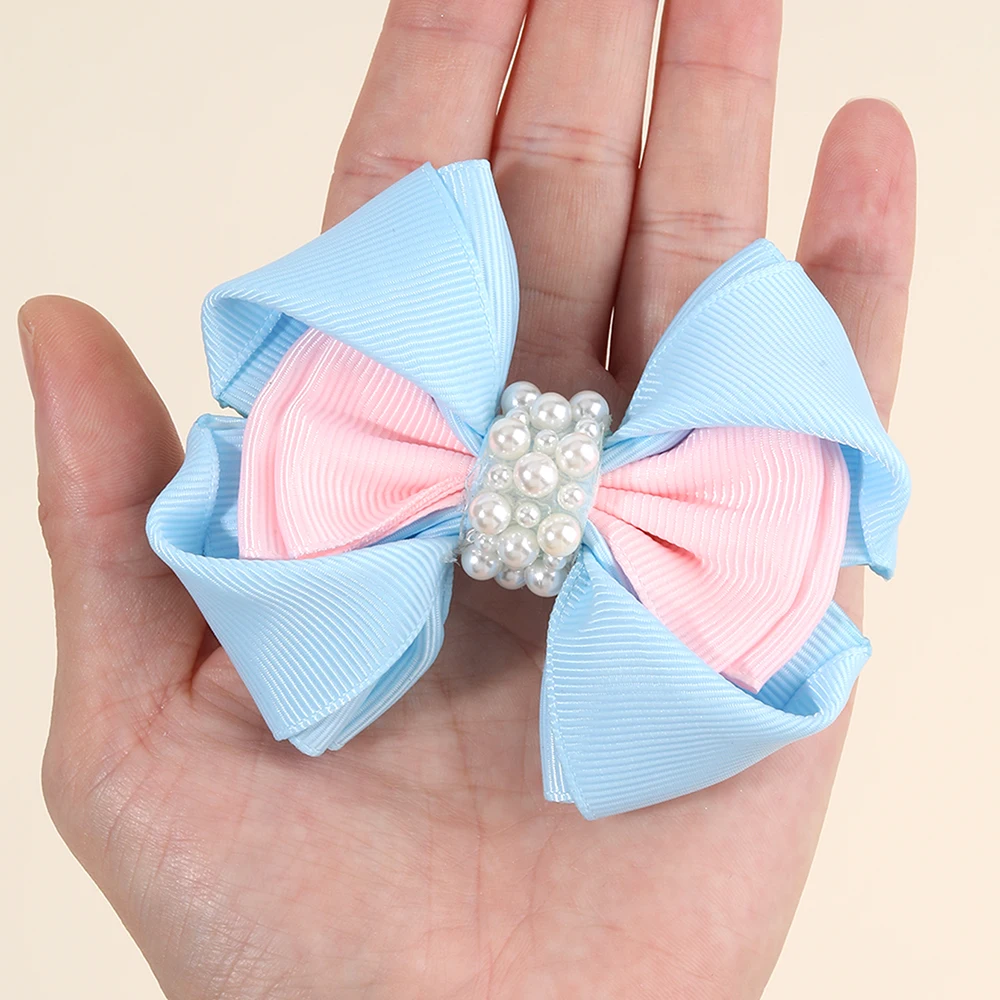 2Pcs Trendy Flower Bud Bow Hair Clips For Girls Sweet Rhinestone Pink Bownot Hairpins Kids Daily New Headwear Hair Accessories