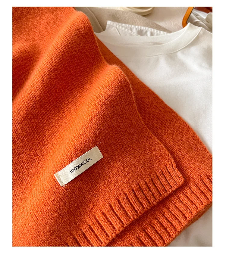 Knitted Scarf Women 100% Wool Winter Warm Scarves Bright Solid Color Design Thickened Shawl Soft Cashmere Pashmina Neck 2025 NEW
