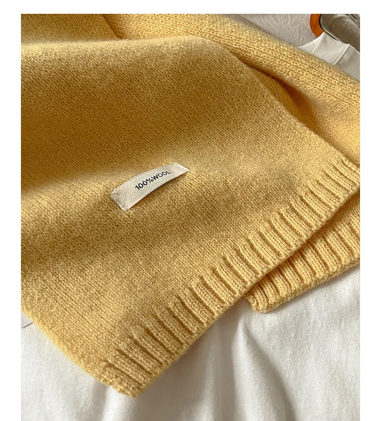 Knitted Scarf Women 100% Wool Winter Warm Scarves Bright Solid Color Design Thickened Shawl Soft Cashmere Pashmina Neck 2025 NEW