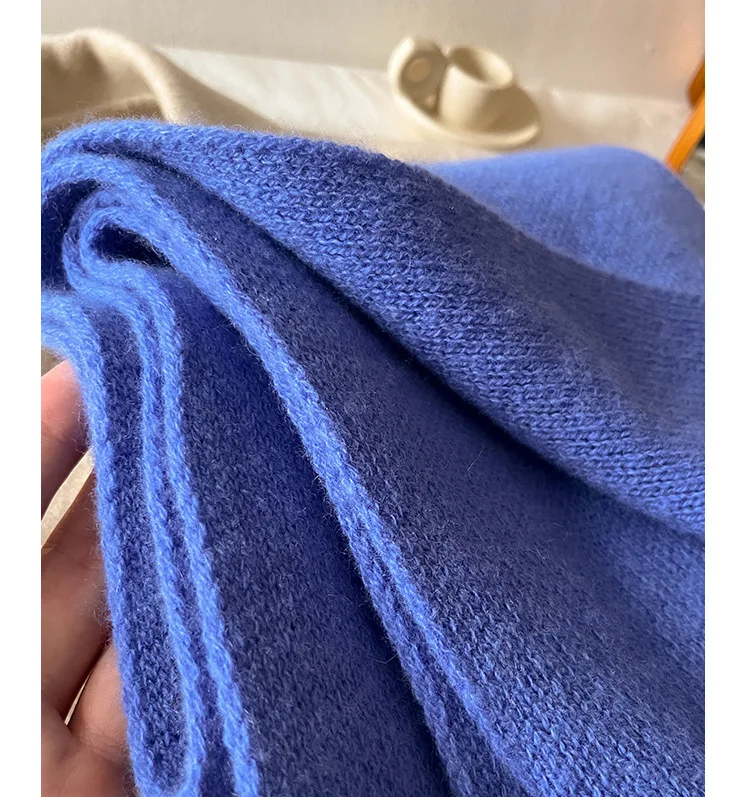 Knitted Scarf Women 100% Wool Winter Warm Scarves Bright Solid Color Design Thickened Shawl Soft Cashmere Pashmina Neck 2025 NEW