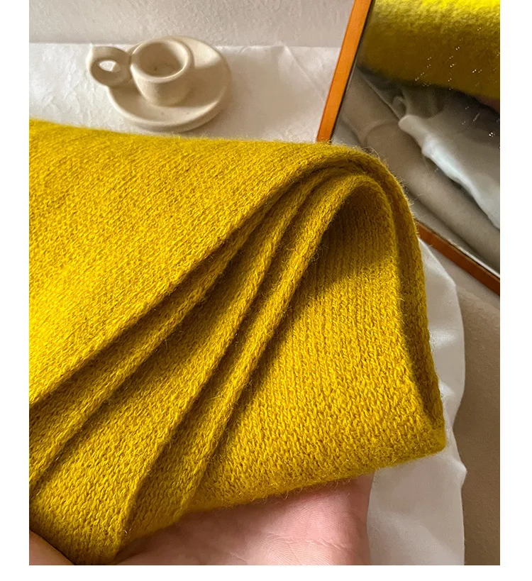 Knitted Scarf Women 100% Wool Winter Warm Scarves Bright Solid Color Design Thickened Shawl Soft Cashmere Pashmina Neck 2025 NEW