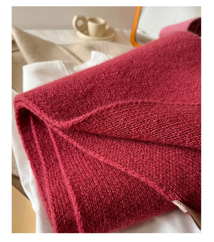 Knitted Scarf Women 100% Wool Winter Warm Scarves Bright Solid Color Design Thickened Shawl Soft Cashmere Pashmina Neck 2025 NEW