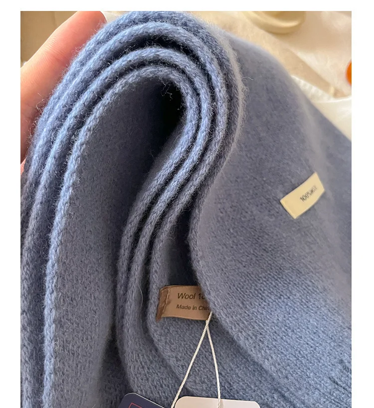 Knitted Scarf Women 100% Wool Winter Warm Scarves Bright Solid Color Design Thickened Shawl Soft Cashmere Pashmina Neck 2025 NEW