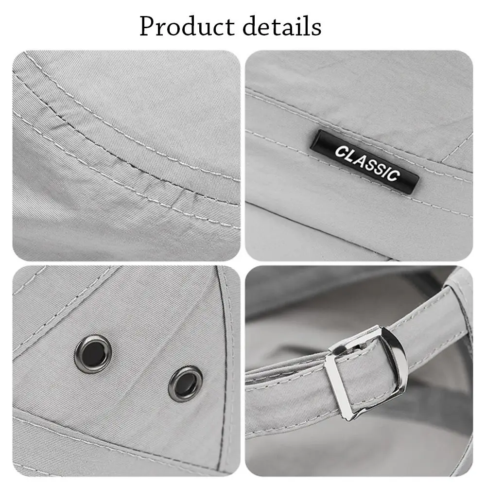 Spring Summer Anti-UV Baseball Cap Adjustable Breathable Cadet Hat Casual Outdoor Flat Top Cap Men