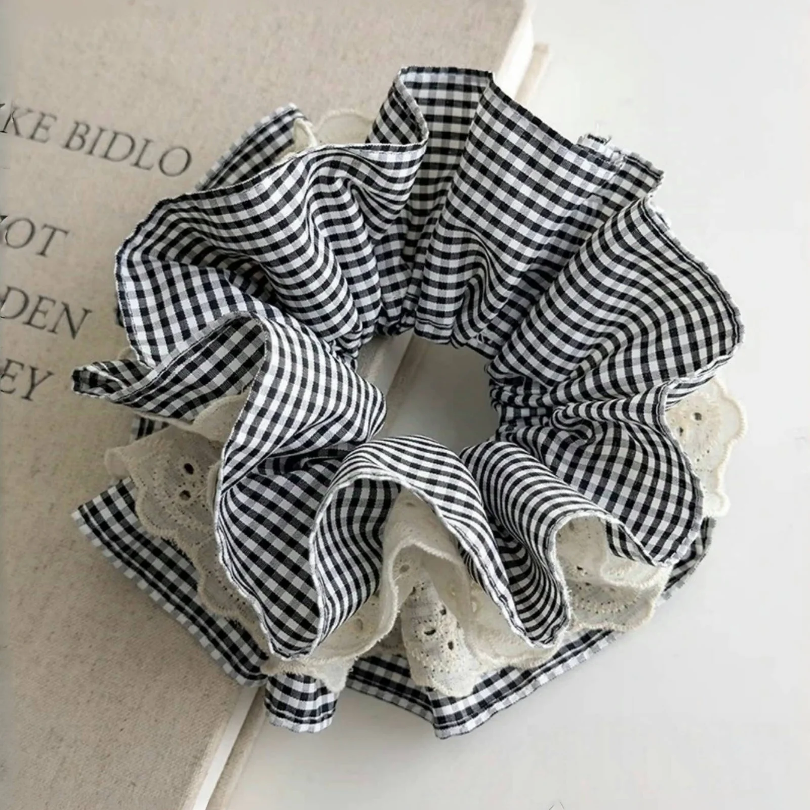 1PC French-Style Soft Four-Layer Lace Houndstooth Hair Scrunchie, Elegant and Fashionable Daily Hair Accessory, Ladies' Hair Acc