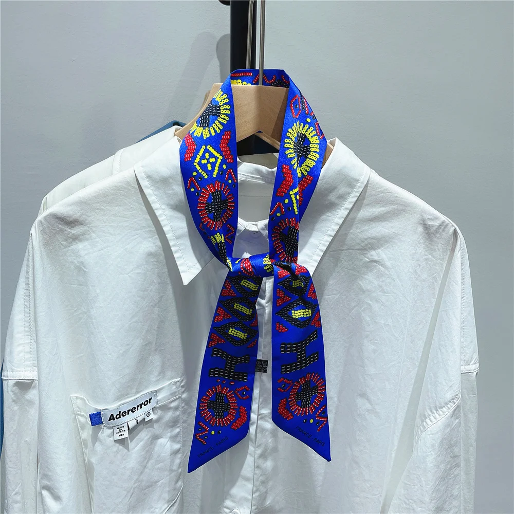 2025 New Pearl Puzzle Women's Twill Decorative Small Silk Scarf Wrapping Bag Handle Ribbon Headband Small Scarf Wholesale Gift
