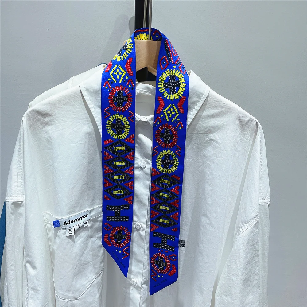 2025 New Pearl Puzzle Women's Twill Decorative Small Silk Scarf Wrapping Bag Handle Ribbon Headband Small Scarf Wholesale Gift